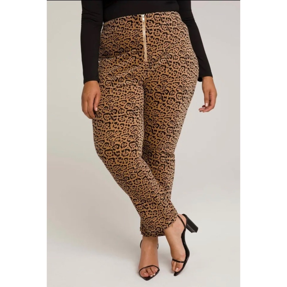 Good American Leopard Print Caramel Brown Velvet High Rise Suit Pant Size 16
